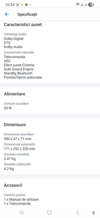 Soundbar LG SQC2, 2.1, 300W, Subwoofer Wireless,, in garantie