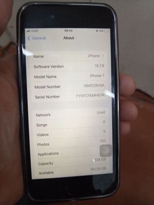 iPhone 7 xolati yaxshi 128 gb oʻrta kinopja ishlamaydi batareyka 72