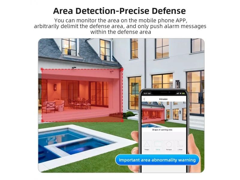 Тройна външна въртяща WiFi AI камера 10MP с три обектива, ICSee, Черна