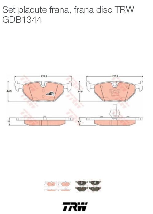 SET PLACUTE FRÂNA DISC TRW. Alpina Roadster,BMW S 3  ,MG6,Rover75,SAAB