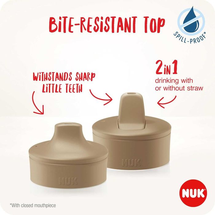 NUK Mini-Me – Комплект детски чаши Sip & Flip, 300 мл и 500 мл, 9–12+ месеца, Mint Dots & Bee