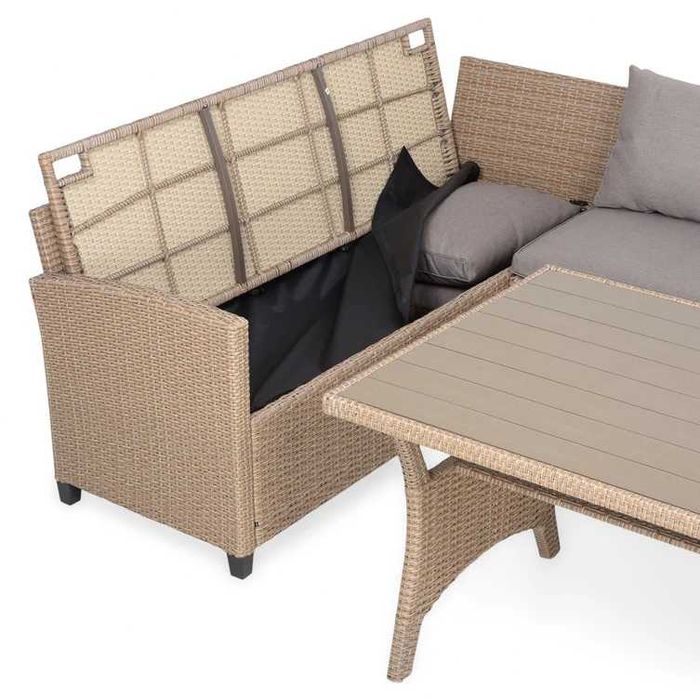 Set mobilier gradina/terasa cu perne canapea/coltar si masa Natur
