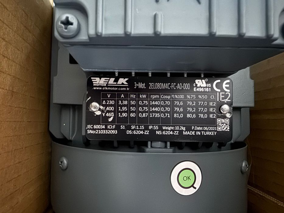 Motor electric trifazat nou ELK 0,75 kW NOU, 1440 rpm, IE2, IP55