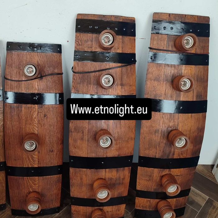 Полилеи, лампи ,осветление от автентични дъбови бъчви с ръчно изработе