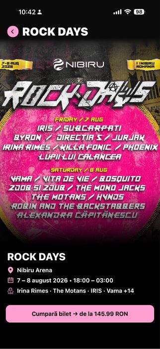Vand 2x bilete Nibiru la festivalul ROCK DAYS
