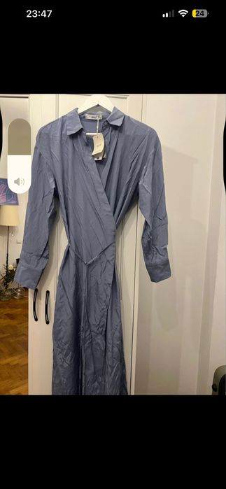 Rochie MANGO albastru regal S-M tip cămașă lungă cu mâneci