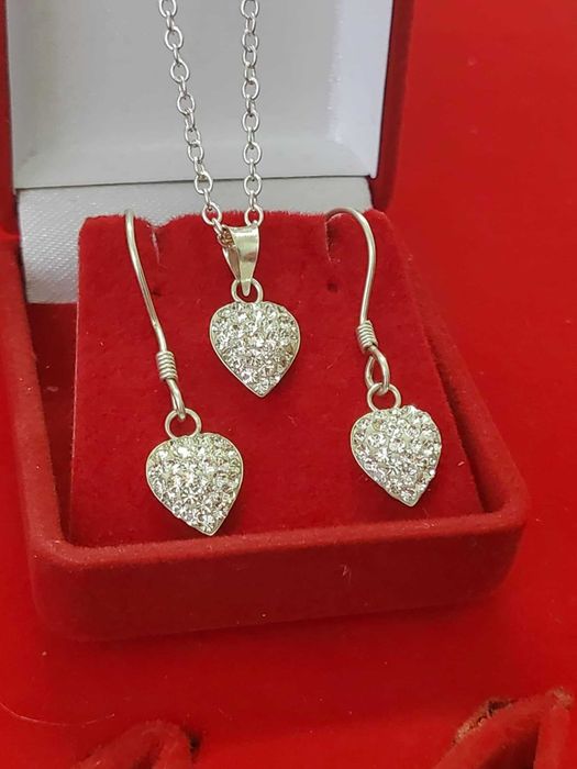 AG42,set argint 925,nou/marcat,3 piese, zirconiu alb, ideal cadou