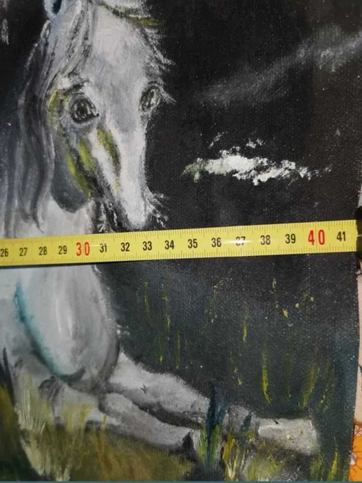 Tablou, pictura originala ulei pe pânză, cal și casă în flăcări