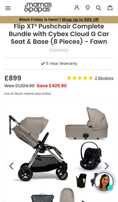 Бебешка количка Mamas & Papas + Cybex Столче за кола