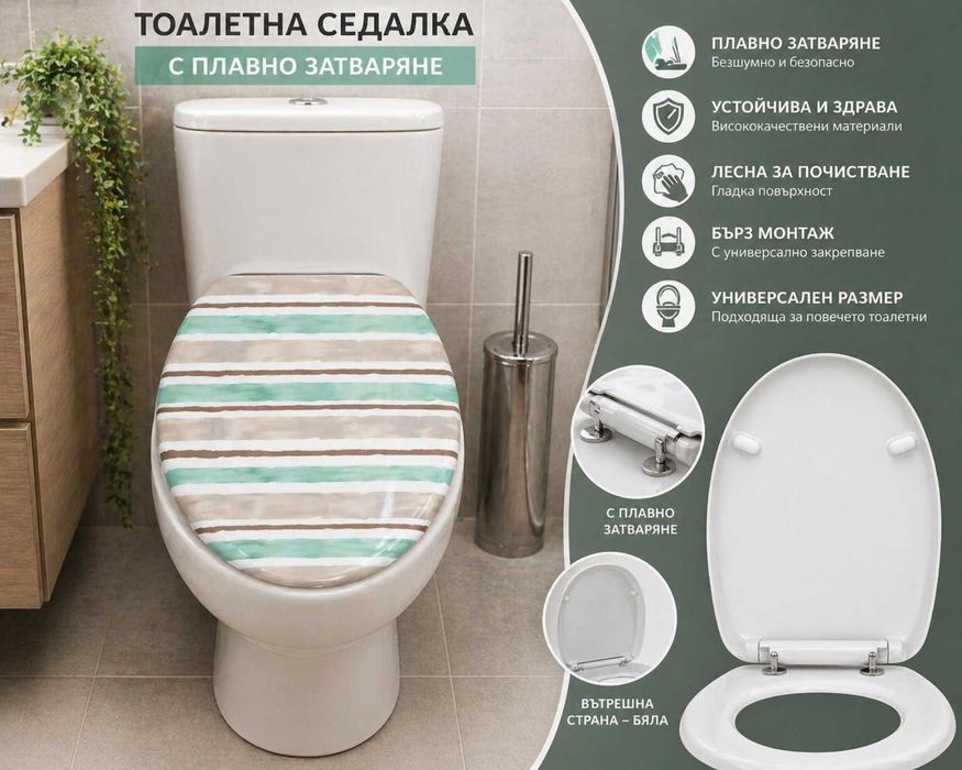 НОВИ! Седалка за тоалетна чиния с плавно затваряне цветна