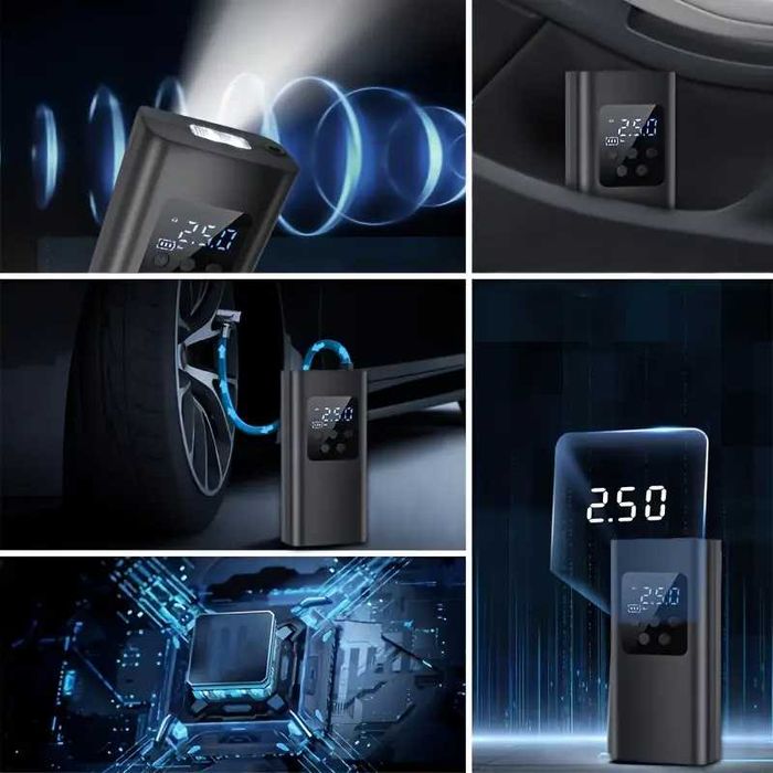 Преносим компресор за гуми помпа за гуми LED дисплей вградена батерия