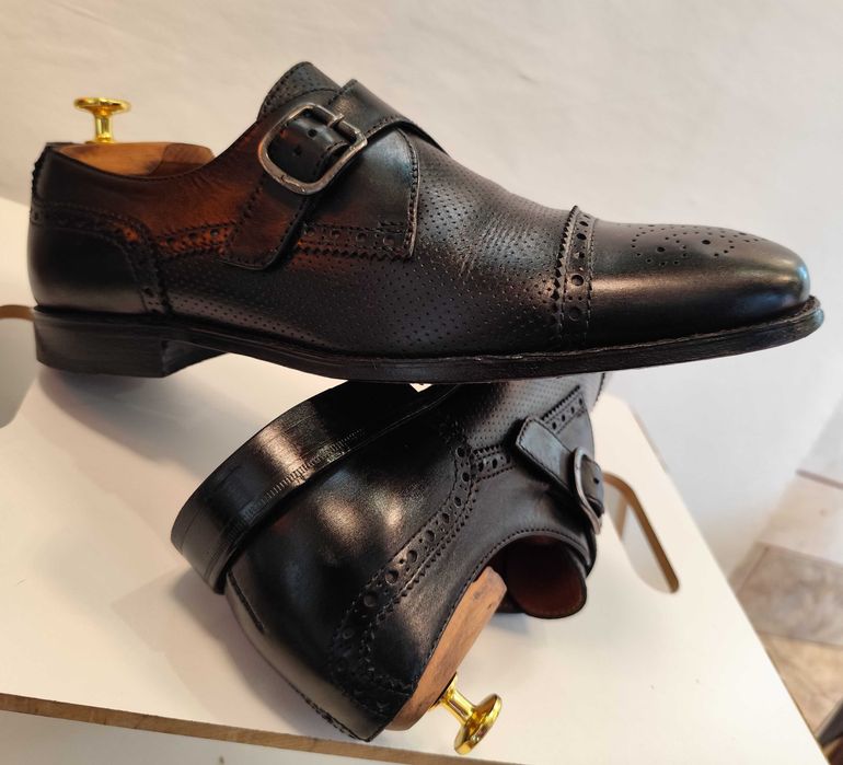 Pantofi monk 43 de lux Lottusse lucrati manual cap toe brogue piele naturala moale