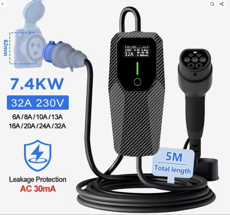 EV Charger Junsun, Podofo - Type 2 7.4kW / 3.5kW | Wi-Fi, IP65, Schuko • Зарядна станция за електромобили Junsun 7.4kW  3.5kW