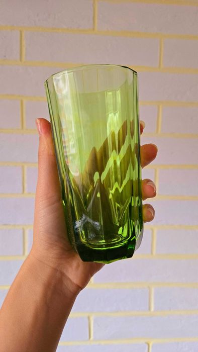 Стъклени винтидж чаши Pasabahce - 14 бр, зелено стъкло