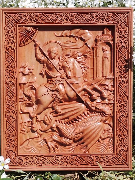 Икона на Св. Богородица Умиление - авторска дърворезба