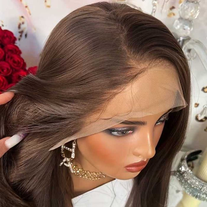 Дълга права кафява перука 70 см - Lace Front 13×4
