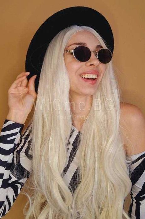 Дълга чуплива руса лейс фронт перука Челси