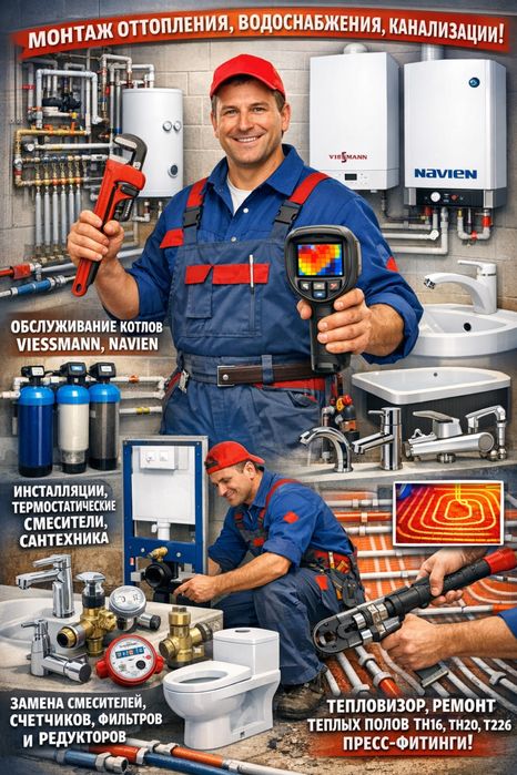 Монтаж системы отопленя прочистка канализации