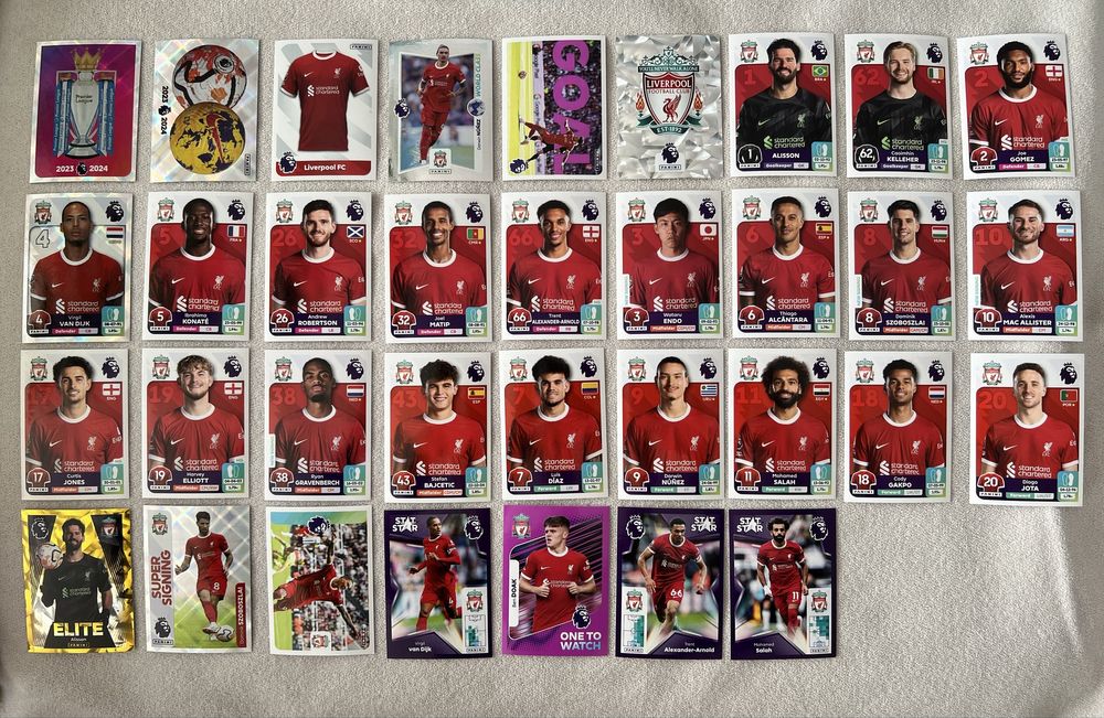 3 уникални паралел стикера Panini плюс 34 броя стикера на Liverpool FC