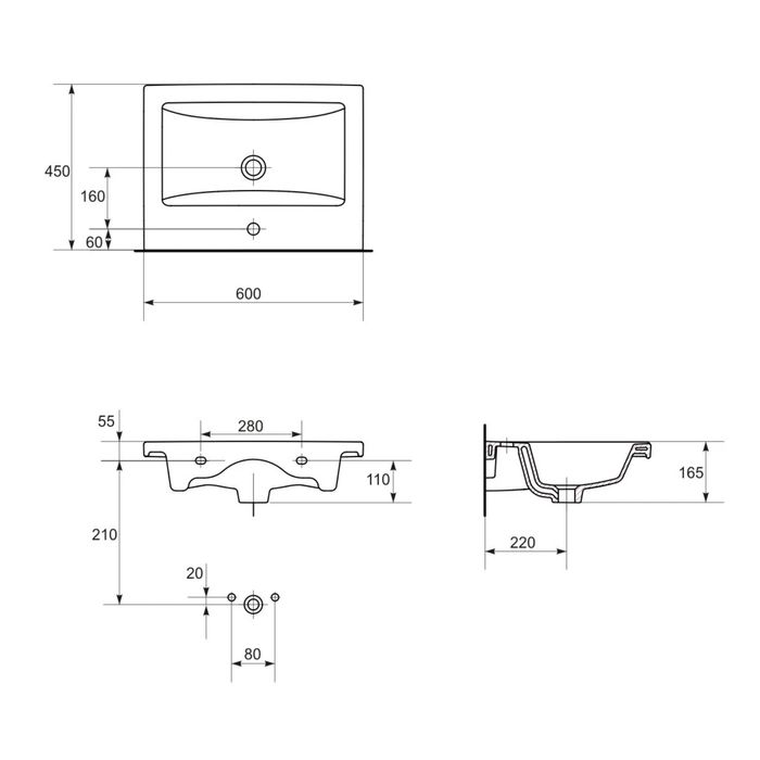 Masca baie +lavoar+baterie+ oglinda, Cersanit, cu sertare, alb, 60 x 45 x 49.5 cm