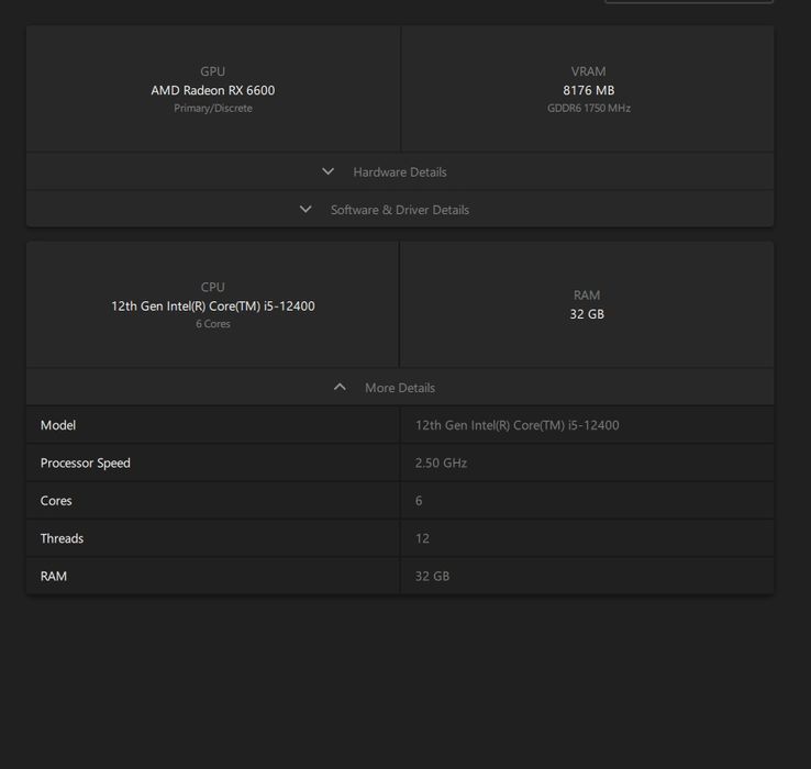 Pc gaming rx 6600 i5-12400 32gb ram ddr4