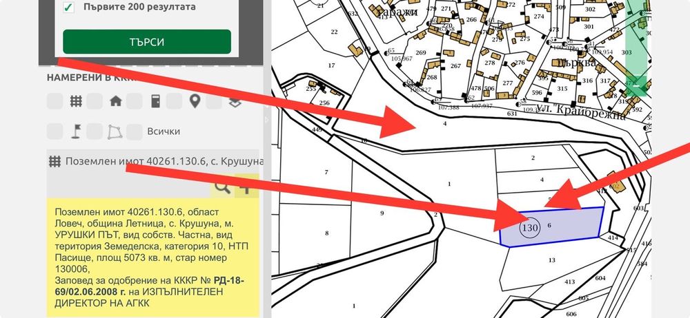 Собствени съседни терени в с.Крушуна над Водопадите и до селото-Асфалт