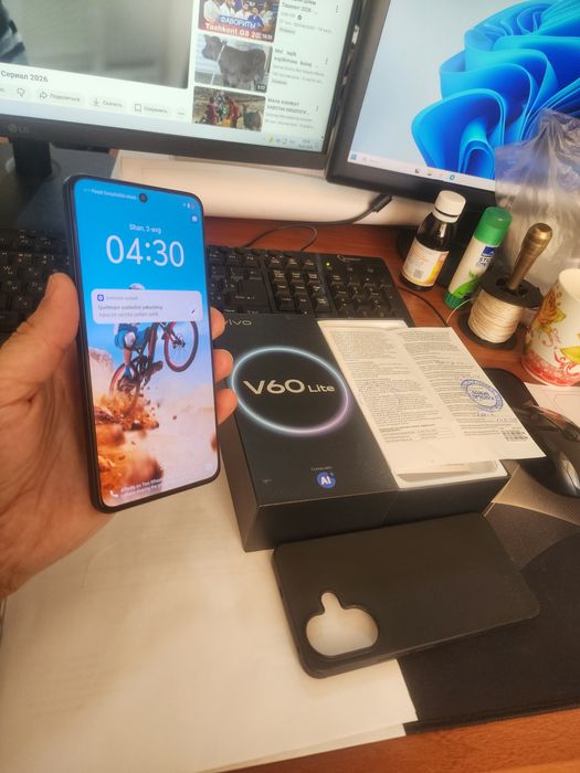 Vivo V60lite 8+8/256gb(2025) 1oylik iwlawi zur aybi yuq tozza telefon
