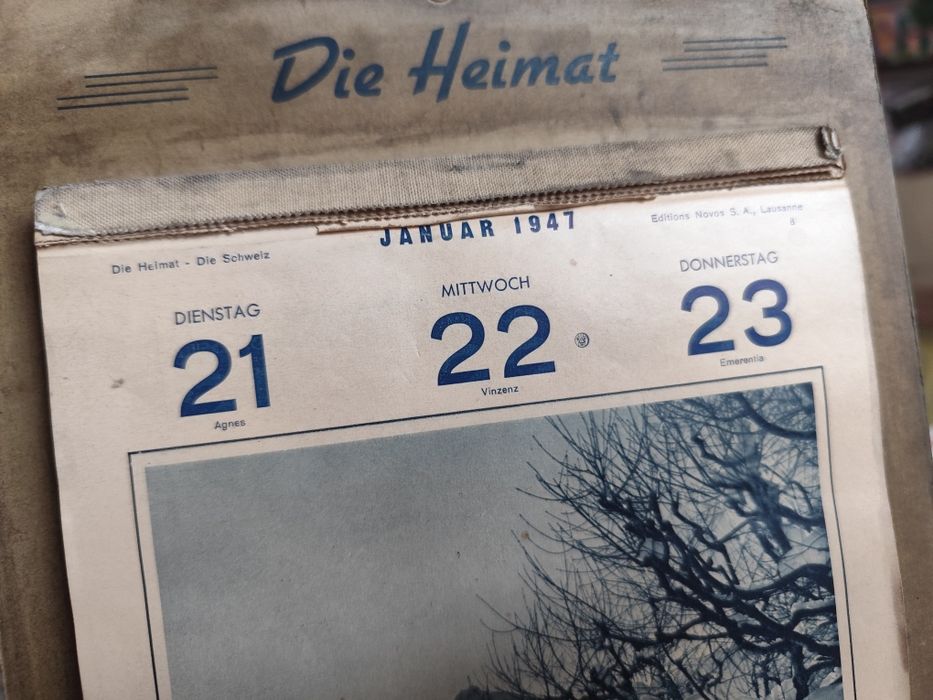 Стар календар 1947 година Швейцария