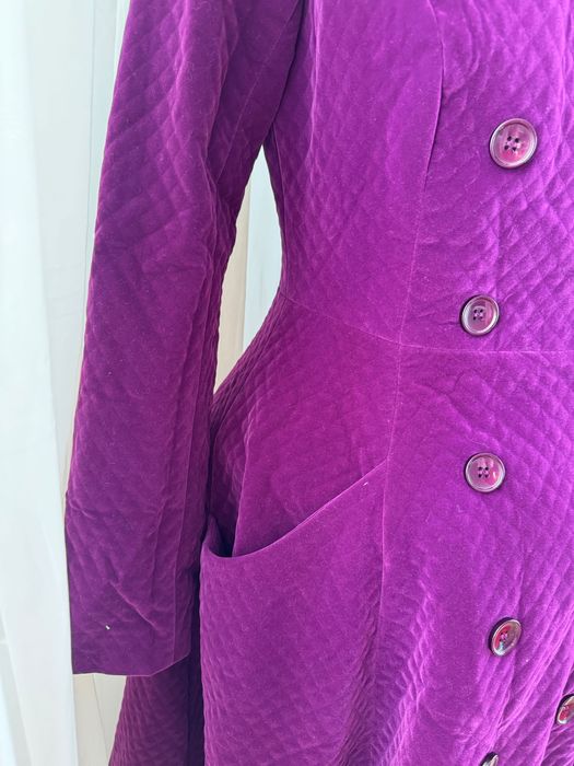Palton mov cu glugă, matlasat, din catifea, model swing, Collectif XS