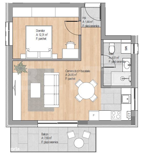 Apartament 2 camere, 43.11 mp, finisat nou, etajul 2, garaj, zona Ceta