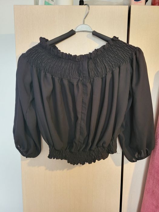 Елегантна шифонена блуза с дълъг ръкав и паднали рамене