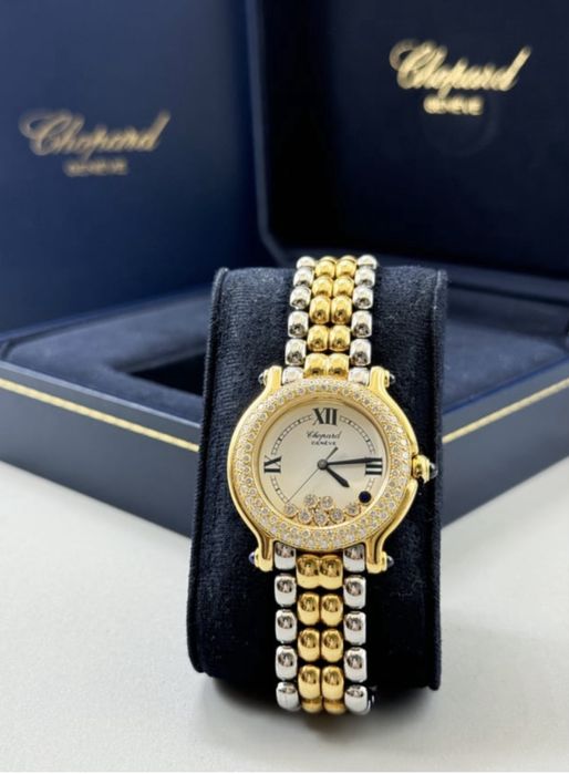 Chopard Happy Sport Оригинален Часовник, Злато с Диаманти и Сапфири