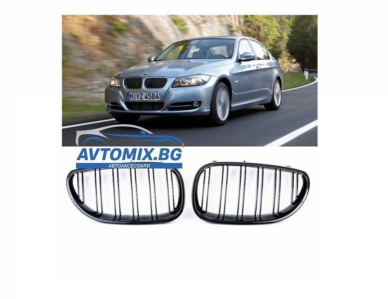 Двойни бъбреци решетки, BMW Е90, Е91, 08-11 г., черен гланц, фейслифт