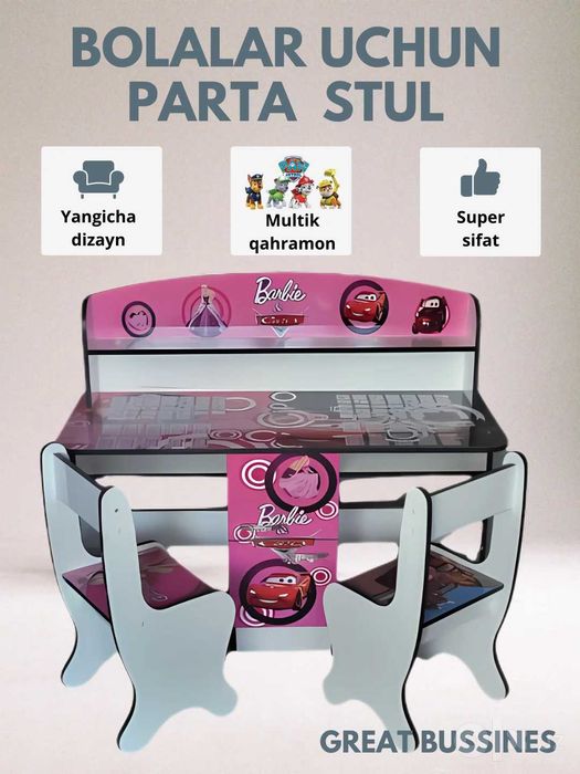 Bolalar mebeli  stol stull dars toyyorlash uchun 1 va 2 kishilik