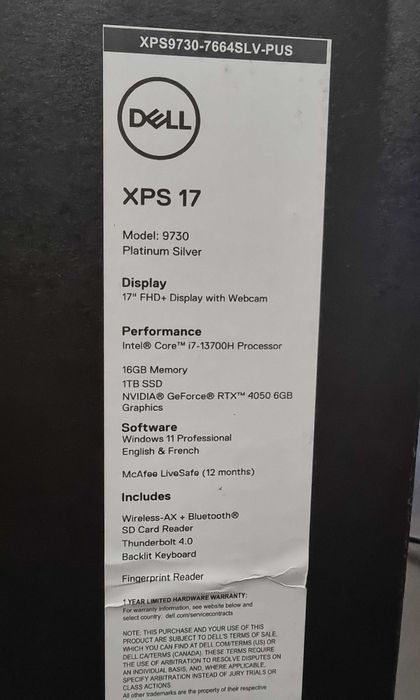 DELL XPS 9370 17" Intel Core i7-13700H 16GB 1TB SSD RTX 4050 Windows
