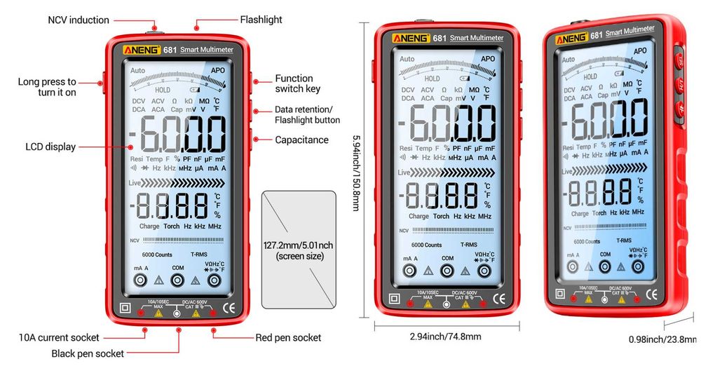 Акумулаторен професионален цифров мултицет ANENG 681 PRO