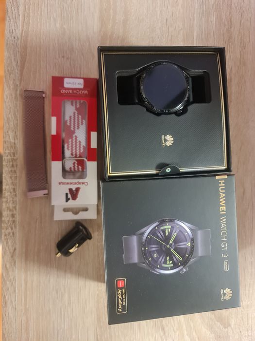 Huawei watch GT3 46 mm смартчасовник + подарък 2бр каишки+ USB адаптер
