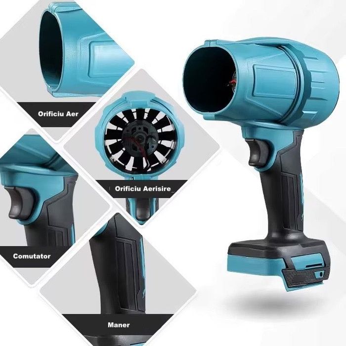 Suflantă Multifuncțională Portabilă 48V, 25.000 RPM, 2 Acumulatori - Zăpadă, Frunze și Uscare Auto