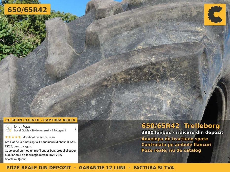 Cauciucuri Anvelope 650/65R42 650/65 R42 650 65 R42 6506542 Trelleborg Tractor Punte Spate Tractiune SH Second Hand STOC REAL Garantie 1 An Pret Bun