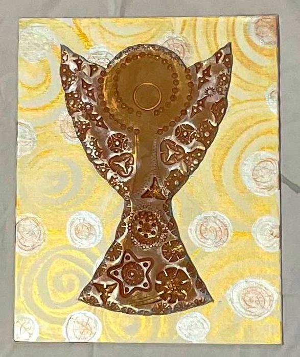 tablou ceramic in relief pe panza pictata unicat facut de mana omului