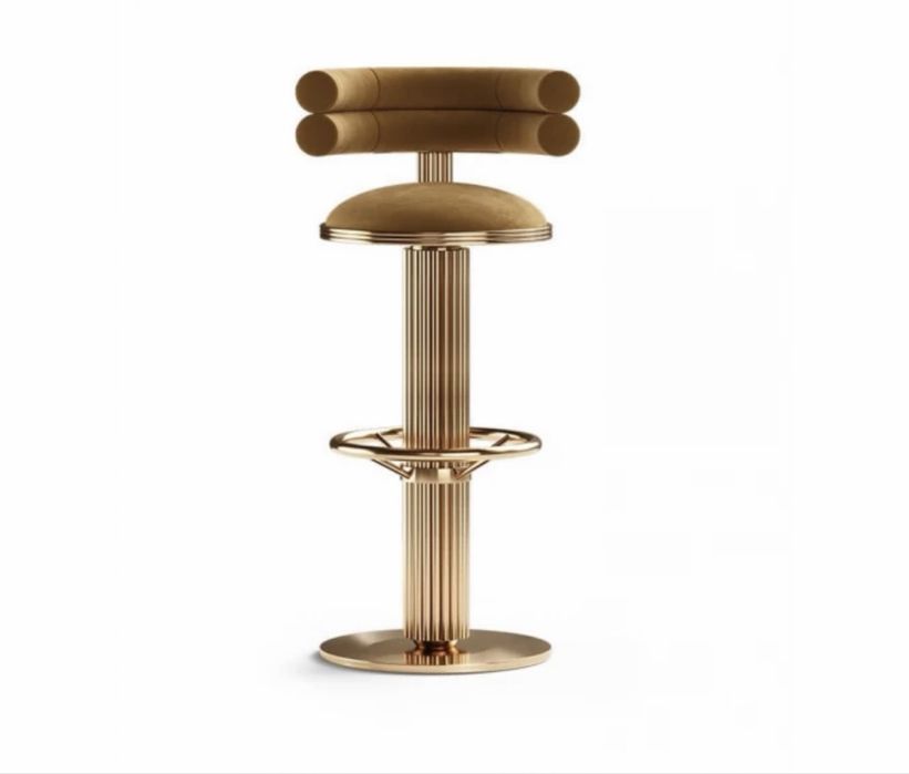 Scaun de bar, cu spatar, tapiterie catifea, Maro