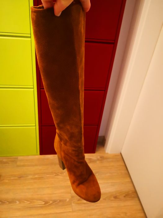 Cizme piele intoarsa, maro, mărime 35