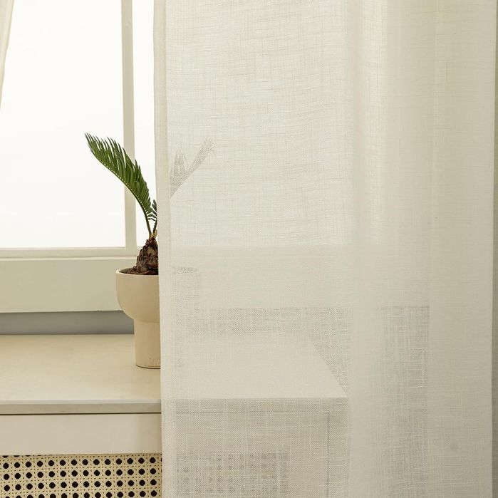 Set 2 Perdele Aspect In Crem 260x140 cm cu Inele Tip Linen