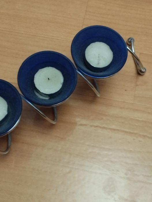 Подсвечник синий, тройной,веера