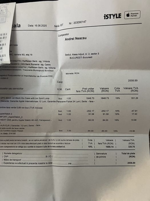 Apple Watch seria 10, 46mm, + 1 an si 7 luni garantie