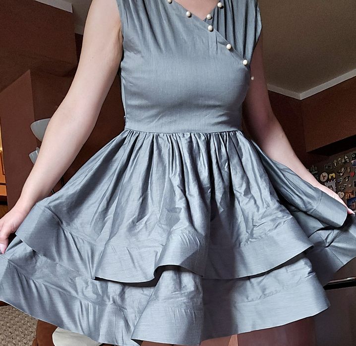 Rochie de seara gri cu perle rochie dama ocazie