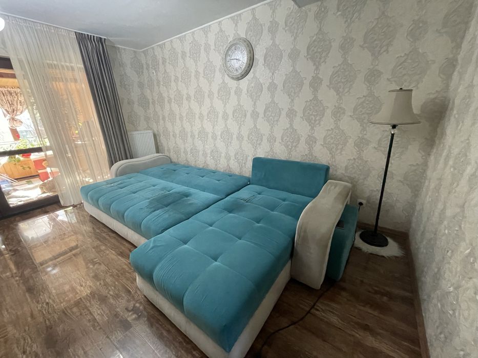 Colțar extensibil cu tabureți, turcoaz, 4–5 locuri