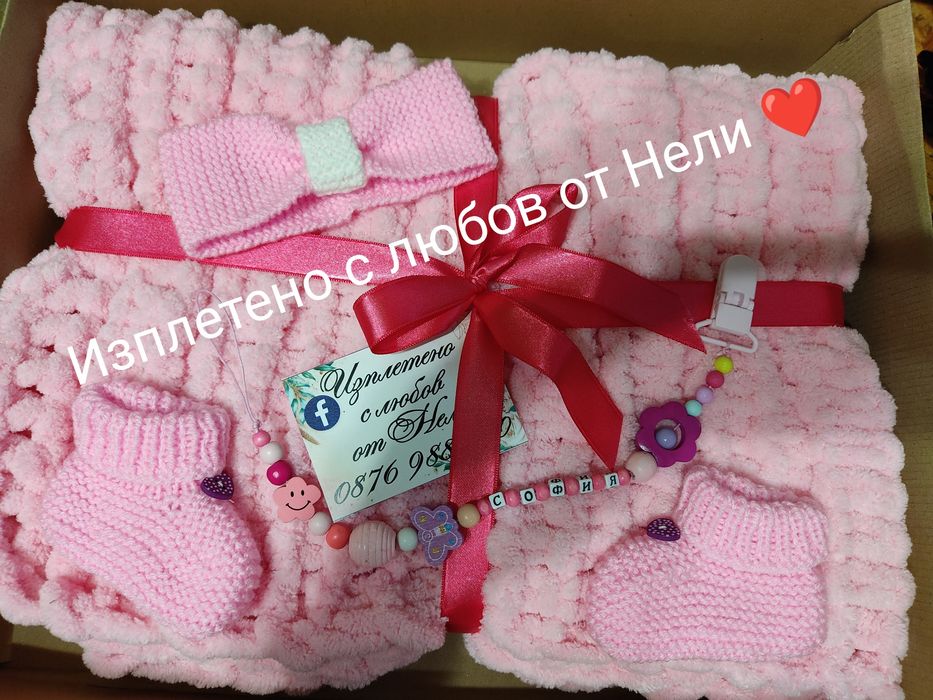 Ръчно плетени Пелена ,бебешки буйки лента за глава Комплект Клипс