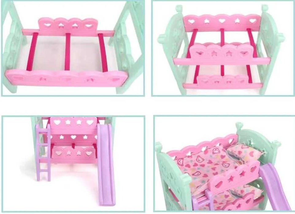 Двуетажно легло с пързалка за кукли
