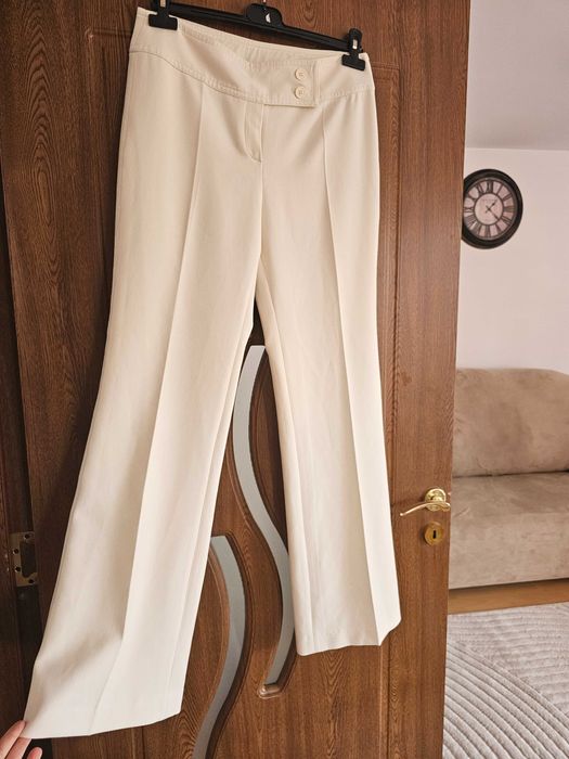 Pantaloni evazati albi (ivory) dama, marimea 40